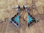 Black Onyx, Turquoise, Coral PostEarrings 1 3/4