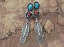 Navajo Feather Post Earrings Coral&Turquoise 2 1/4